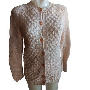 Womens Medium Vintage Handmade Italian Pink Knit Cardigan Wool Mohair Sweater